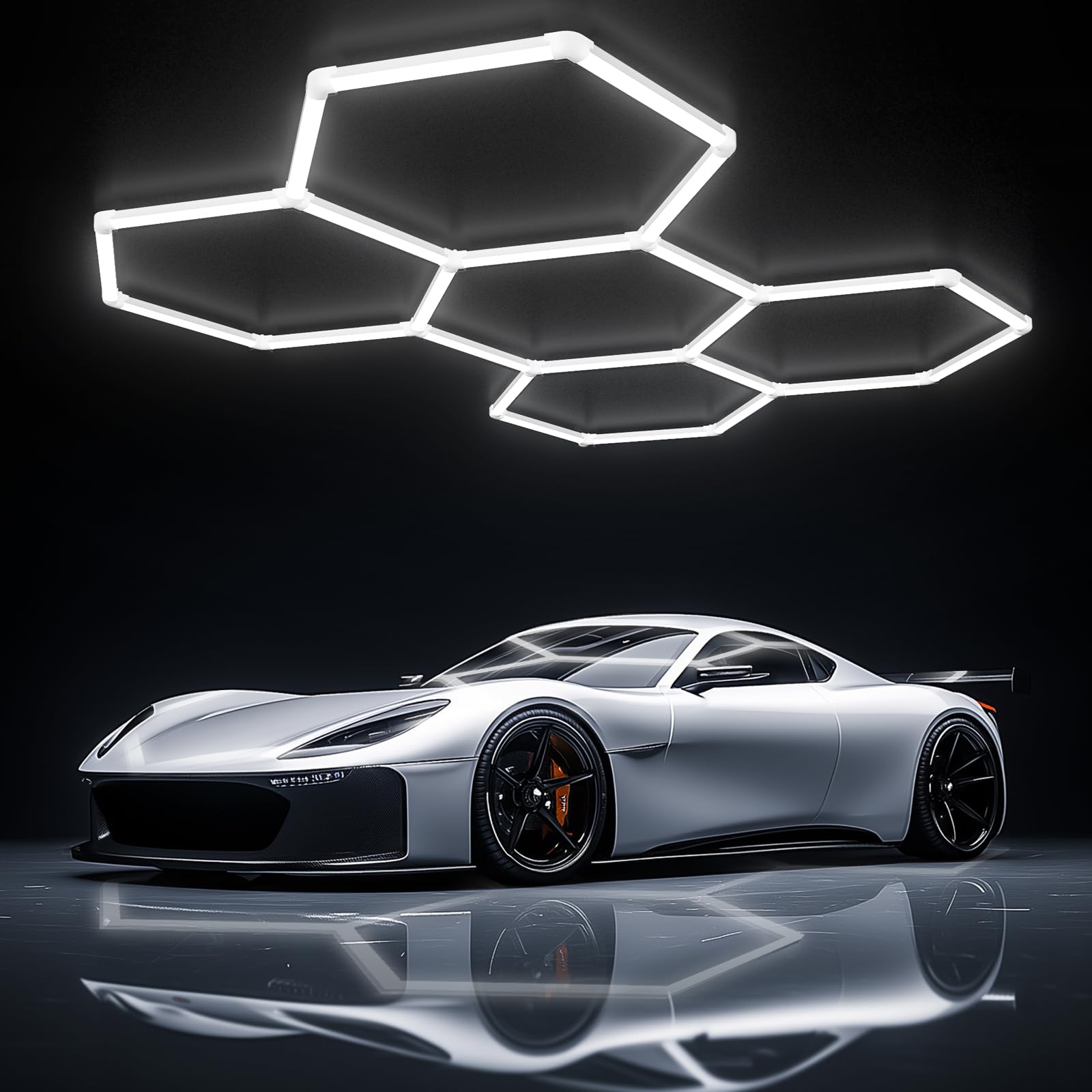 Hexagon Garage Lights-200W LED Lights,5000K 24000LM Updated Bigger Size 25 Pack LED Lights,LED Shop Lights for Car Detailing,Wor